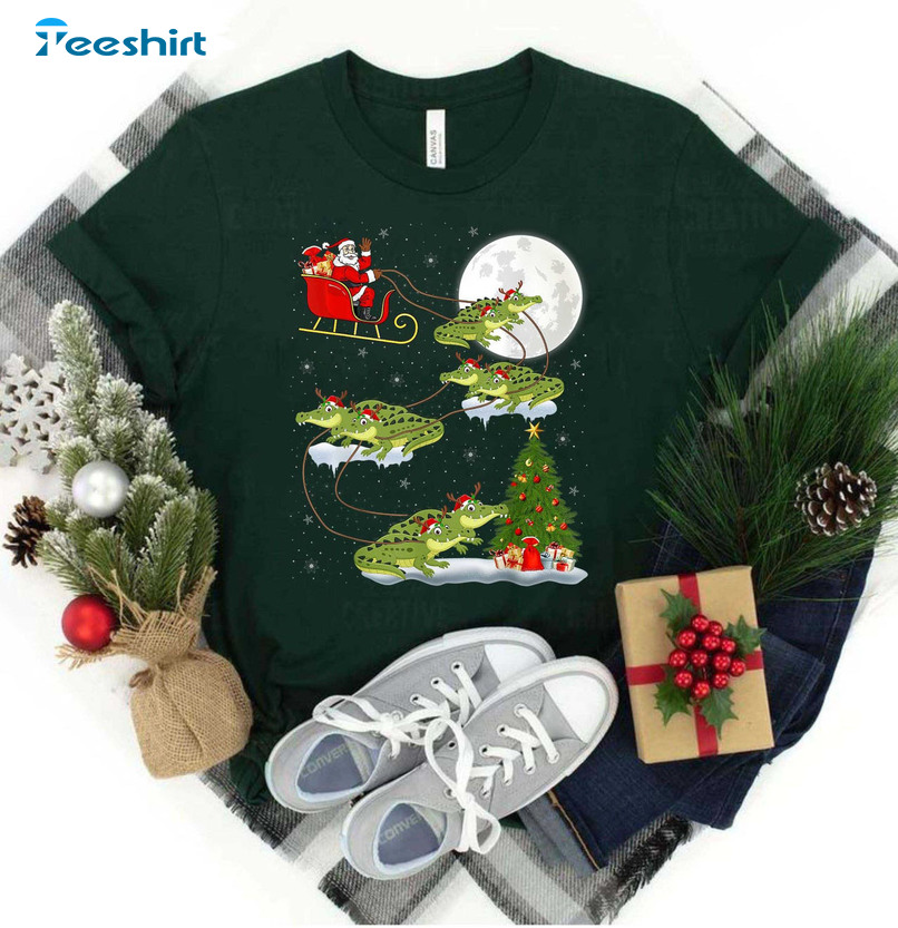Alligator Christmas Shirt, Florida Trendy Short Sleeve Sweater