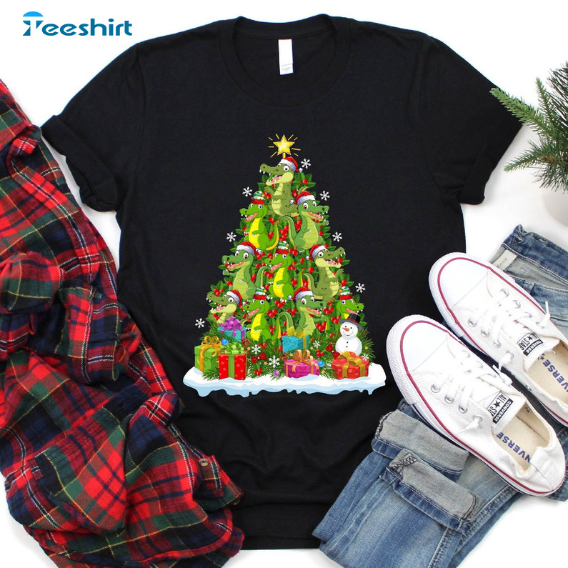 Alligator Christmas Tree Shirt, Funny Xmas Sweater Unisex Hoodie