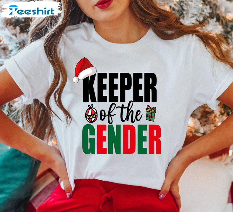 Keeper Of The Gender Shirt, Christmas Baby Announcement Long Sleeve Hoodie