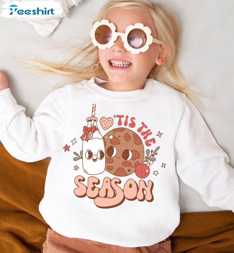 Tis The Season Shirt, Milk And Cookies Christmas Long Sleeve Sweatshirt