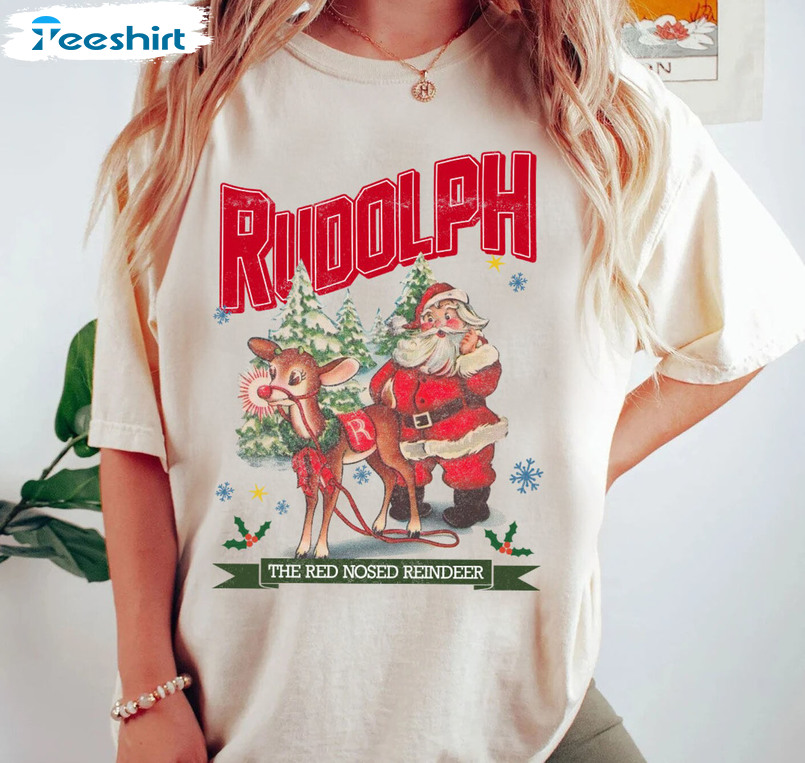 Rudolphs The Red Nosed Reindeer Shirt, Reindeer Christmas Crewneck Short Sleeve