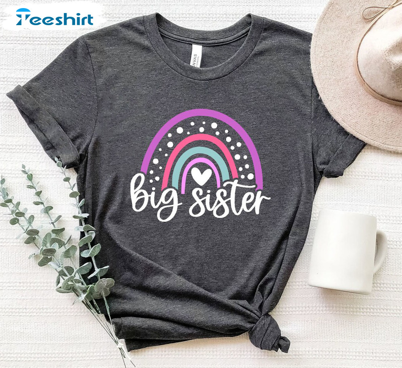 Big Sister Shirt, Rainbow Little Sister Unisex Hoodie Crewneck