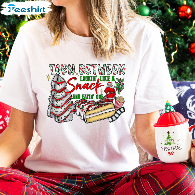 Torn Between Lookin' Like A Snack And Eatin' One Shirt, Christmas Tree Cake Short Sleeve Hoodie