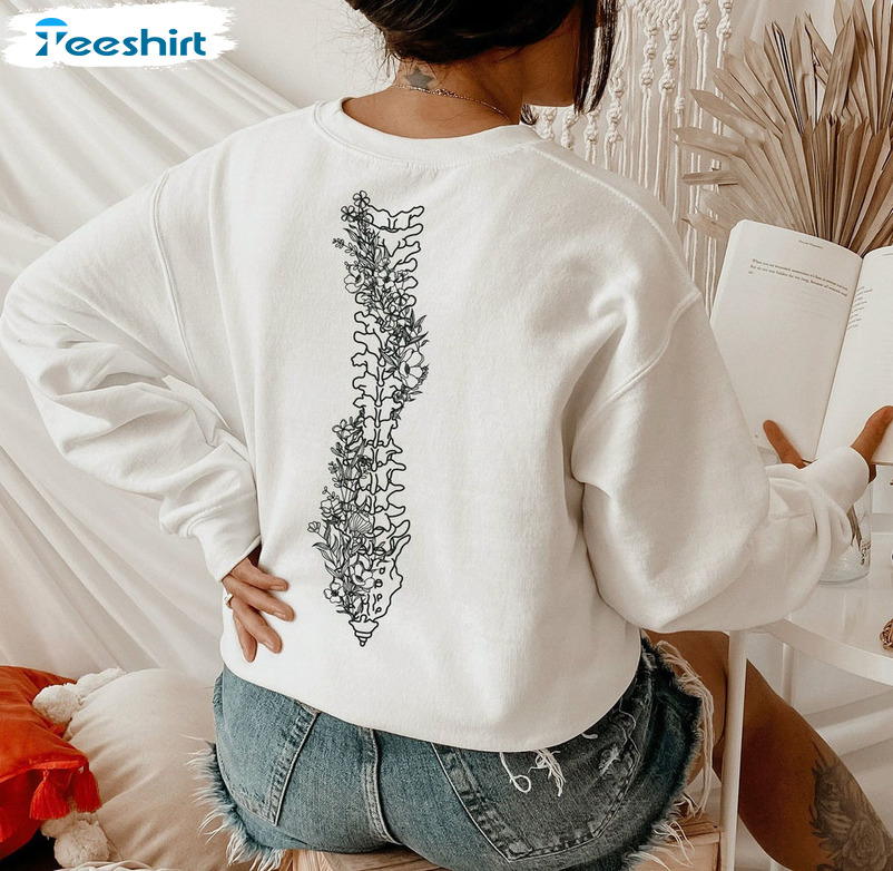 Floral Spine Anatomy Shirt, Spine Trending Sweater Short Sleeve