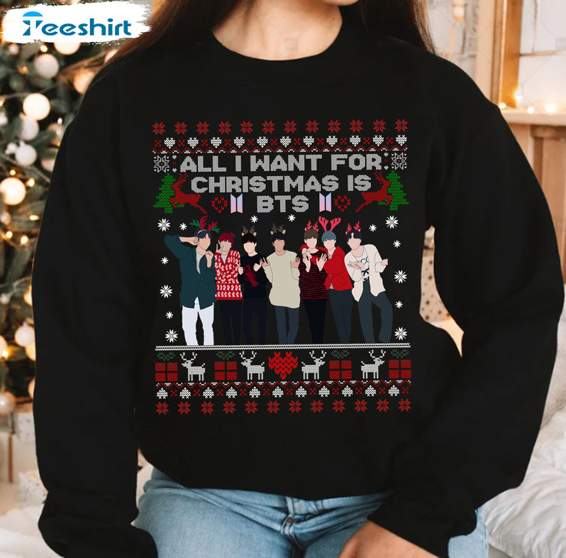 All I Want For Christmas Is Bts Shirt, Bangtan Christmas Crewneck Hoodie