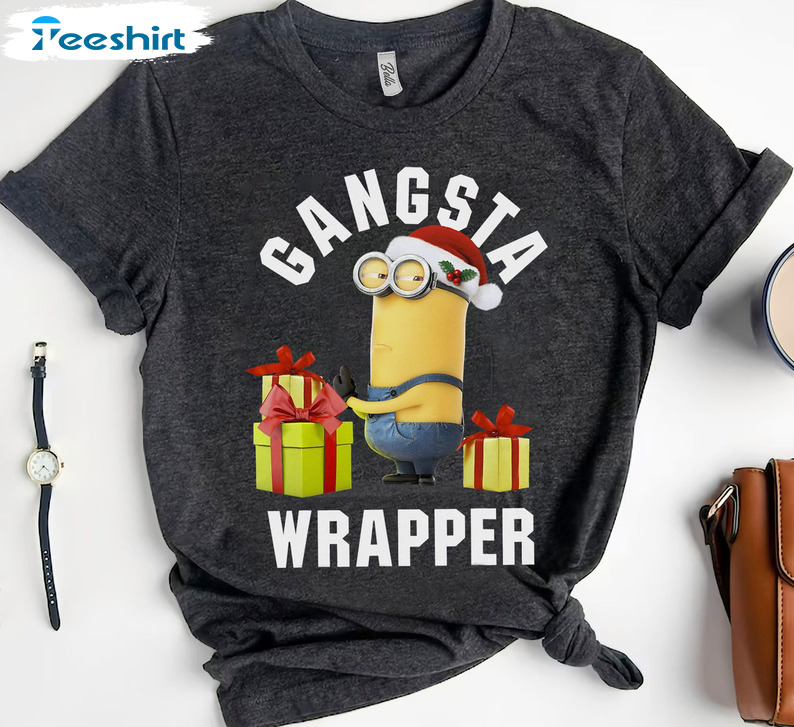 Gangsta Wrapper Sweatshirt, Minions Christmas Long Sleeve Unisex Hoodie