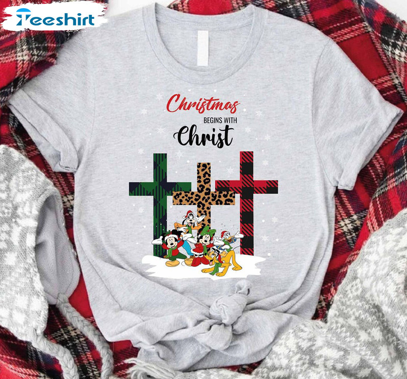 Disneyworld Christmas Begins With Christ Shirt, Mickey And Friends Long Sleeve Tee Tops