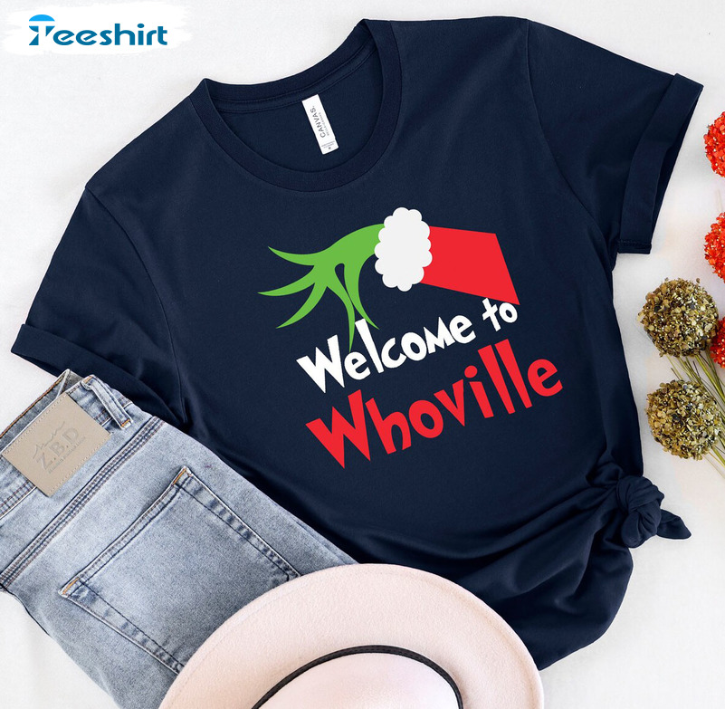 Welcome To Whoville Christmas Shirt, Grinch Christmas Tee Tops Short Sleeve