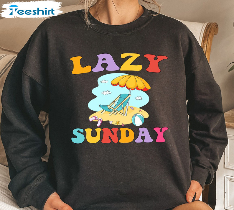 Lazy Sunday Club Sweater, Trendy Short Sleeve Crewneck