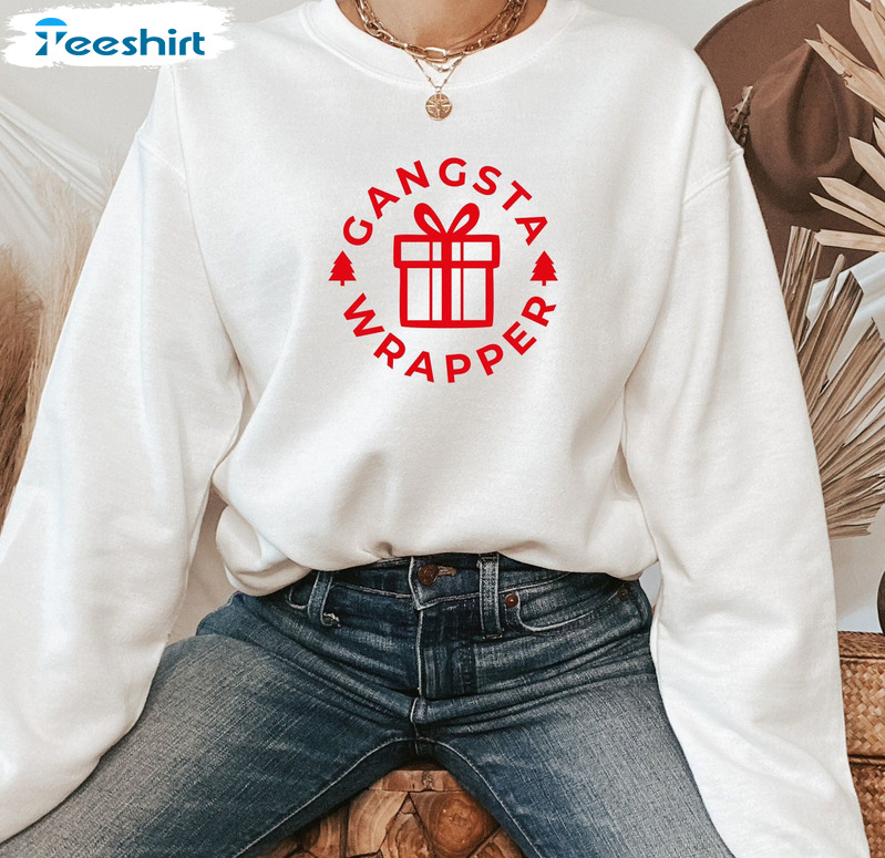 Gangsta Wrapper Sweatshirt, Christmas Tree Long Sleeve Tee Tops