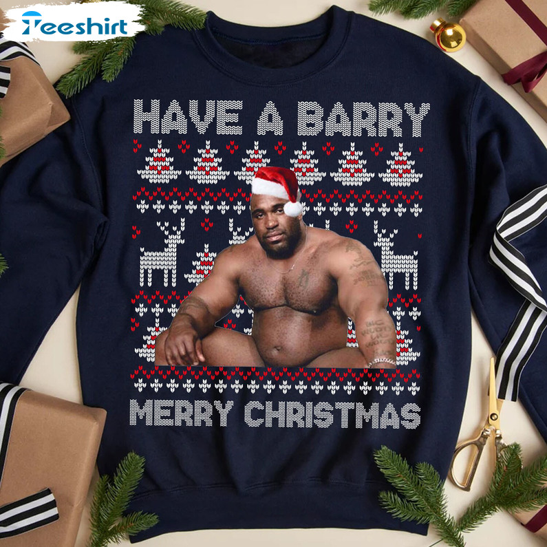 Have A Barry Merry Christmas Shirt, Woods Sitting On The Bed Unisex Hoodie Tee Tops