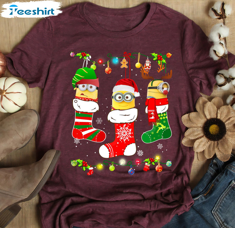 Minion Stocking Christmas Shirt, Disneyland Crewneck Unisex Hoodie