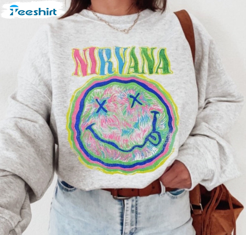 Nirvana Smiley Face Sweatshirt, Colorful Long Sleeve Unisex Hoodie