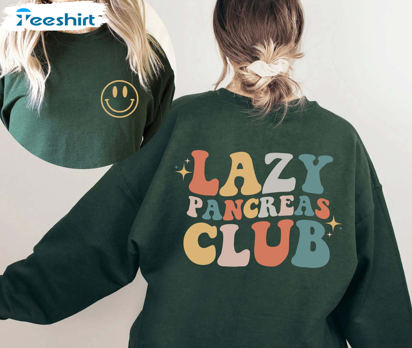 Lazy Pancreas Club Sweatshirt, Smile Face Trendy Long Sleeve Sweater