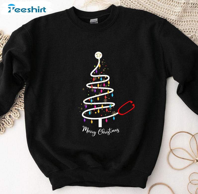 Merry Christmas Stethoscope Shirt, Nurse Stethoscope Unisex T-shirt Short Sleeve