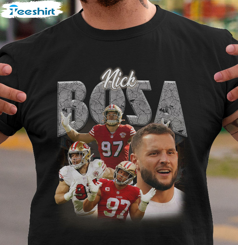 Funny nick Bosa 97 San Francisco 49ers football vintage poster shirt,  hoodie, sweater, long sleeve and tank top