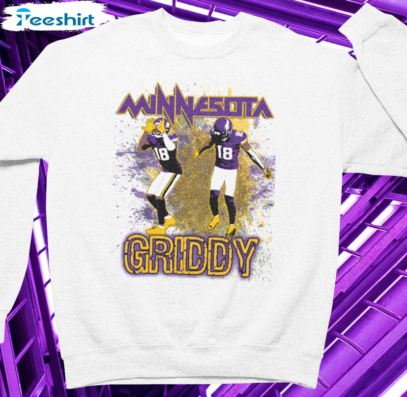 Minnesota Griddy Shirt, Justin Jefferson Short Sleeve Crewneck