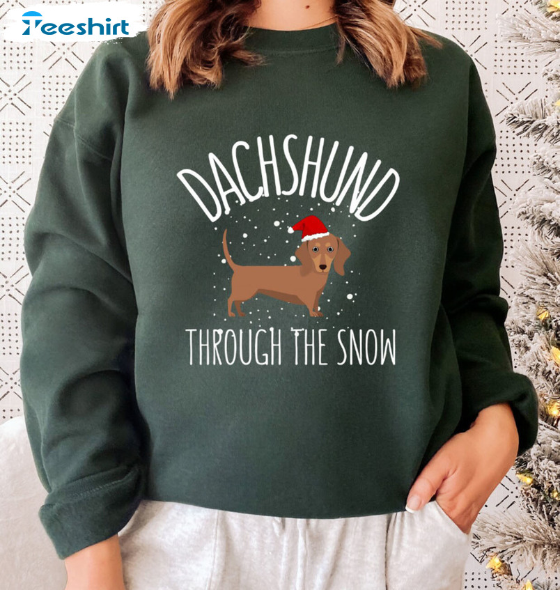 Dachshund Through The Snow Shirt, Christmas Festive Unisex T-shirt Short Sleeve