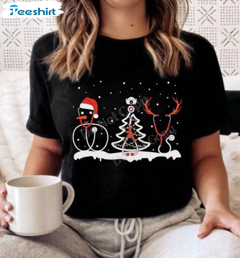 Stethoscope Christmas Shirt, Healthcare Xmas Short Sleeve Tee Tops