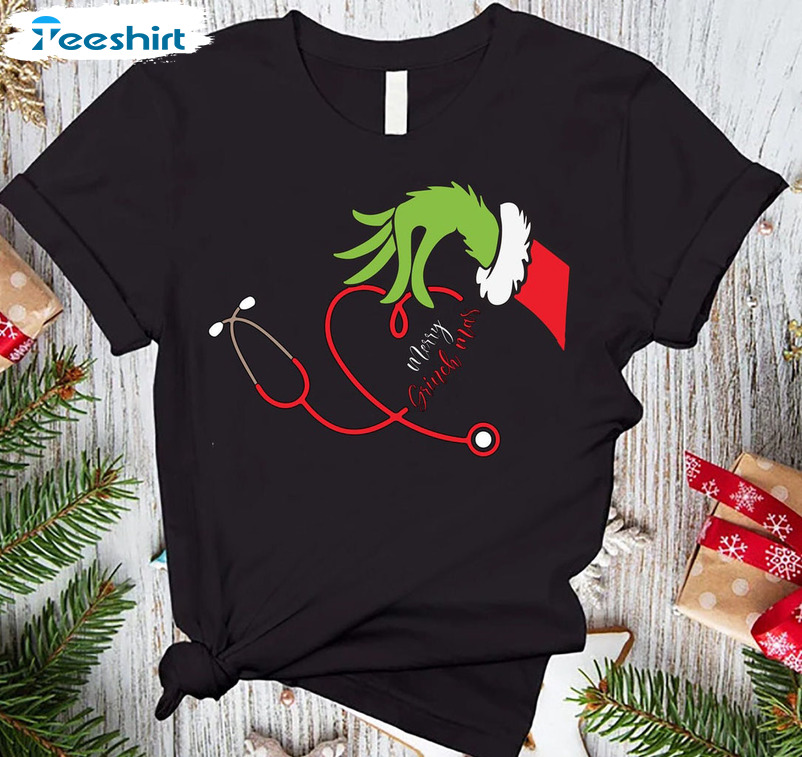 Merry Grinchmas Stethoscope Shirt, Christmas Short Sleeve Sweatshirt