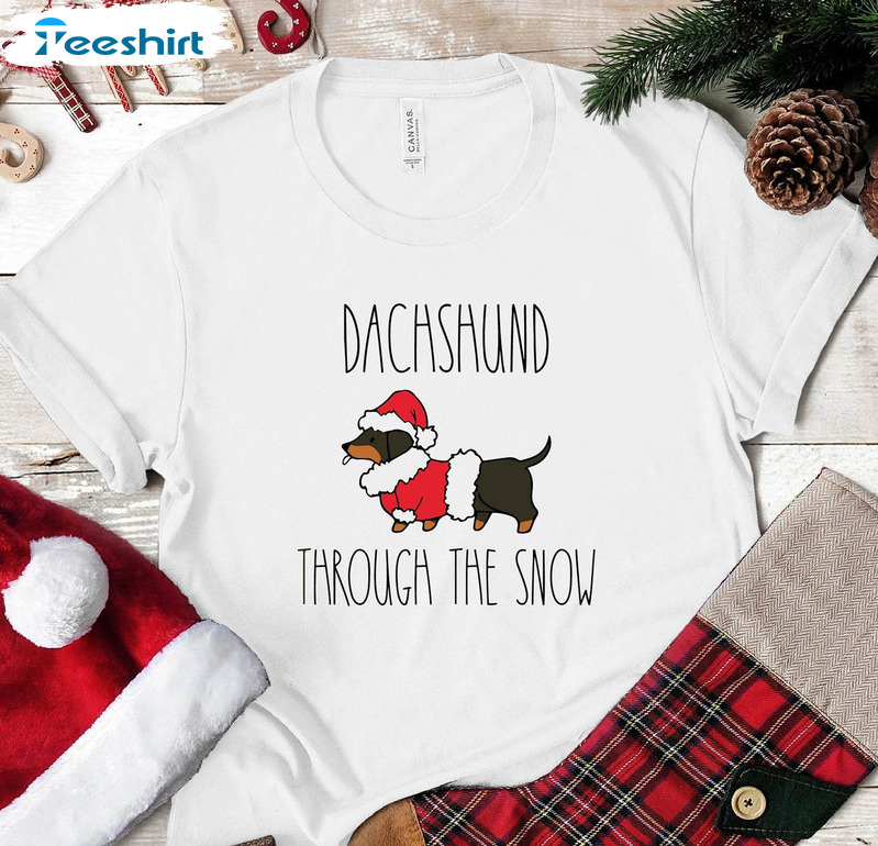 Dachshund Through The Snow Vintage Shirt, Funny Christmas Tee Tops Short Sleeve