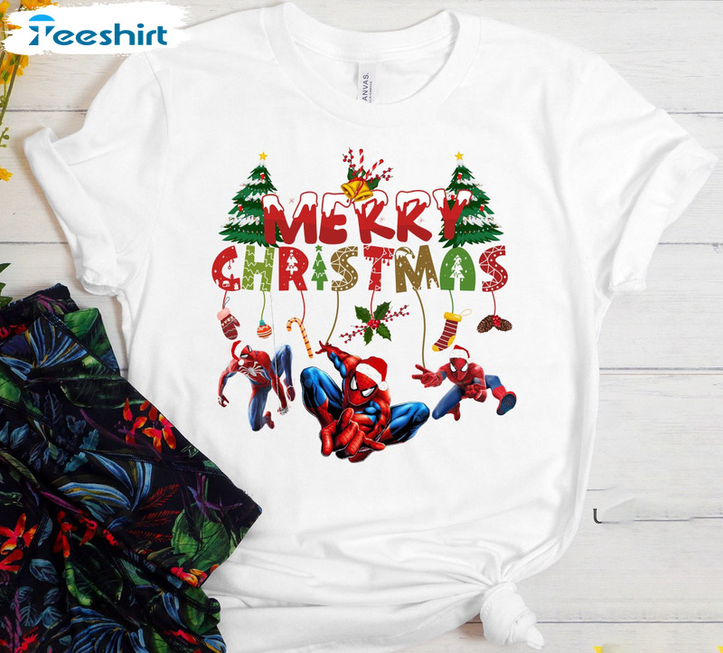 Merry Christmas Spiderman Shirt, Christmas Marvel Short Sleeve Sweater