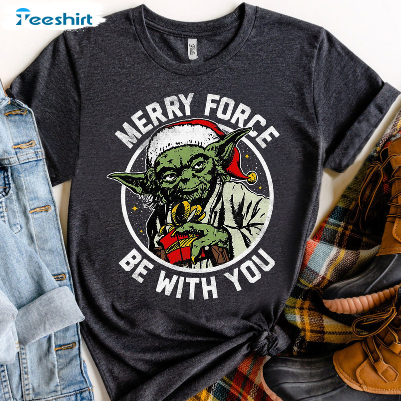 Merry Force Be With You Shirt, Funny Star Wars Christmas Tee Tops Unisex Hoodie