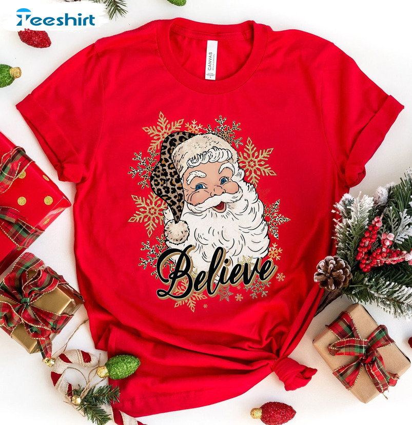 Believe Christmas Shirt, Christmas Party Short Sleeve Hoodie