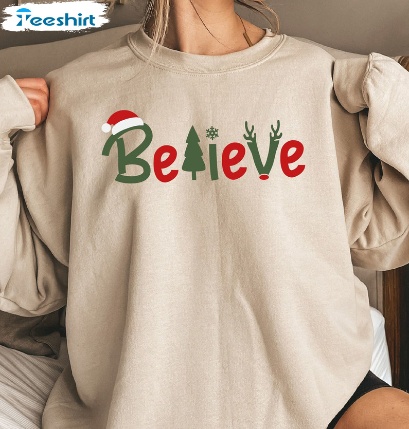 Believe Christmas Sweatshirt, Merry Xmas Vintage Sweater Unisex Hoodie