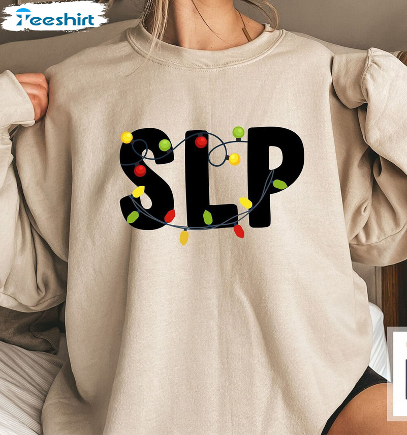 Slp Xmas Lights Shirt, Christmas Speech Language Pathologist Short Sleeve Crewneck