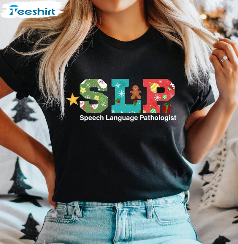 Christmas Speech Language Pathologist Shirt, SLP Vintage Short Sleeve Crewneck