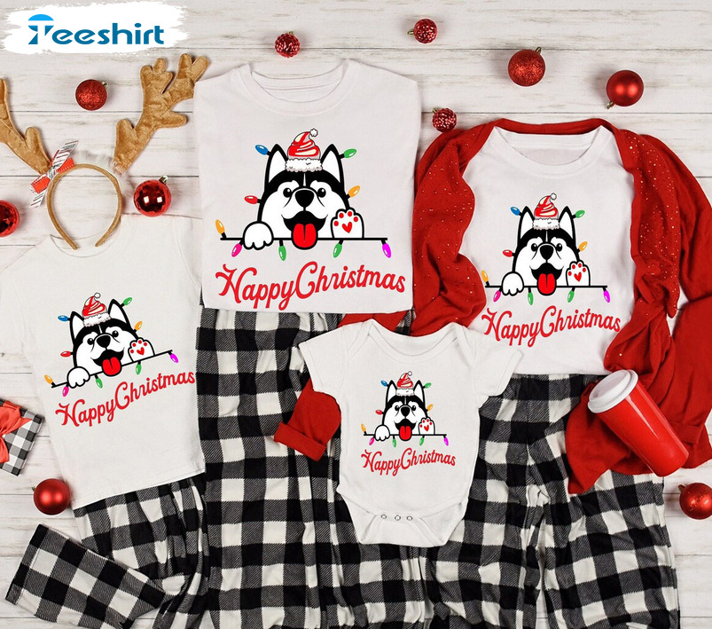 Happy Christmas Shirt, Christmas Husky Unisex T-shirt Short Sleeve