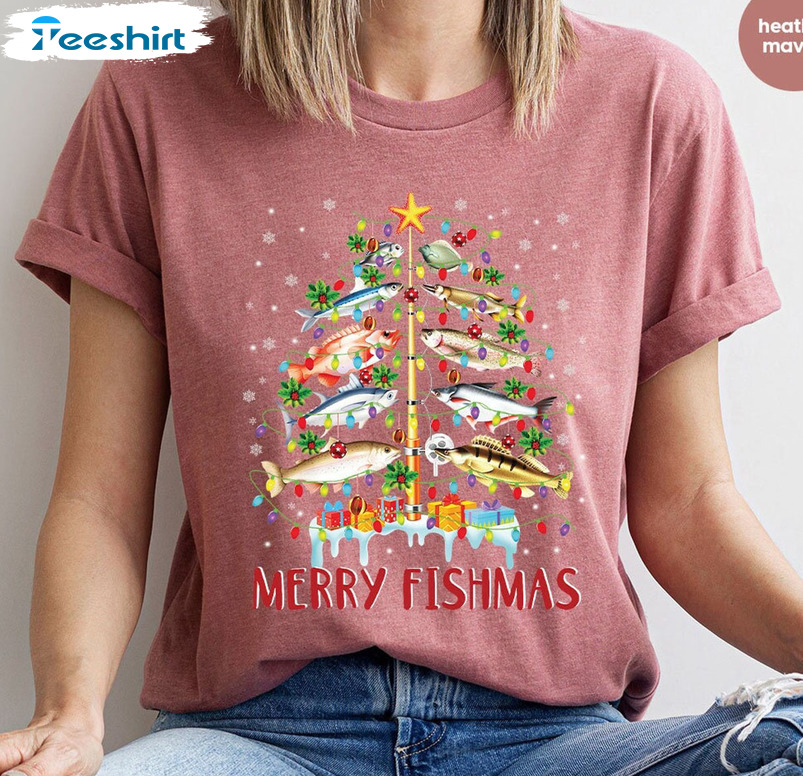 Merry Fishmas Sweatshirt, Funny Christmas Short Sleeve Crewneck