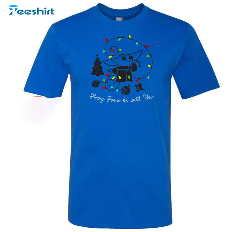 Merry Force Be With You Shirt, Disney Christmas Tee Tops Short Sleeve