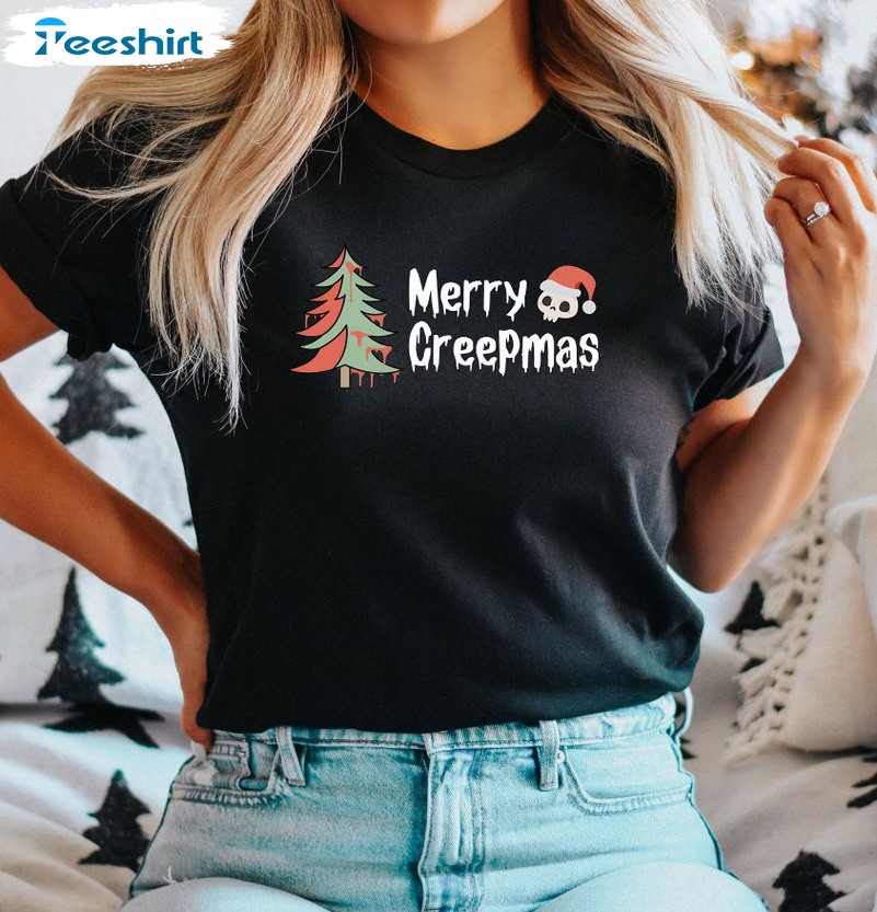 Merry Creepmas Shirt, Skull Christmas Unisex Hoodie Sweater