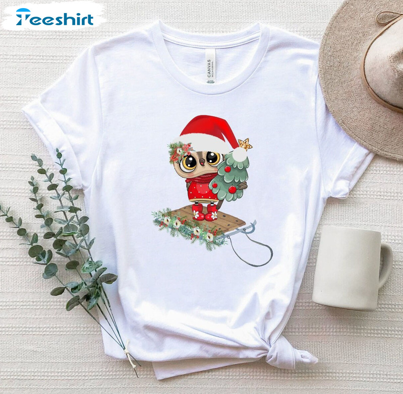 Cute Christmas Owl Shirt, Owl Lover Crewneck Unisex T-shirt