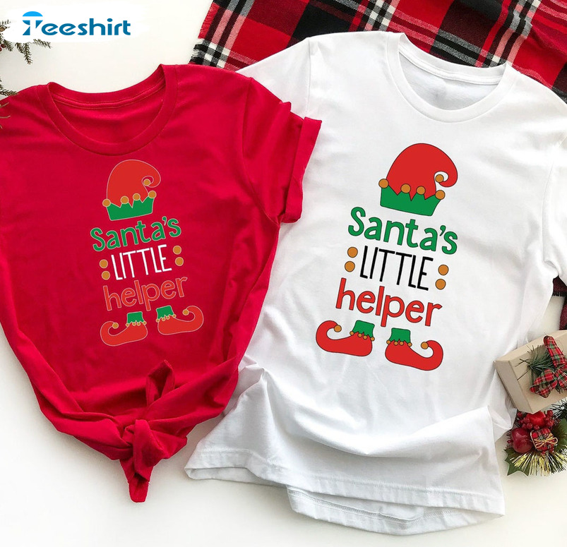 Santa's Little Helper Shirt, Santa's Elf Christmas Short Sleeve Unisex Hoodie