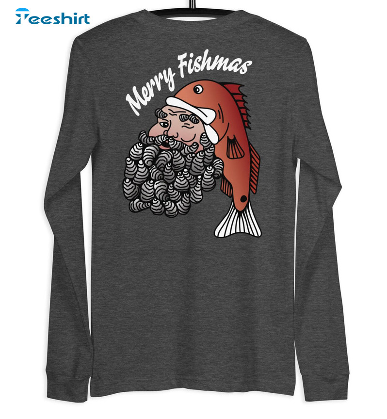 Merry Fishmas Shirt, Santa Claus Crewneck Short Sleeve