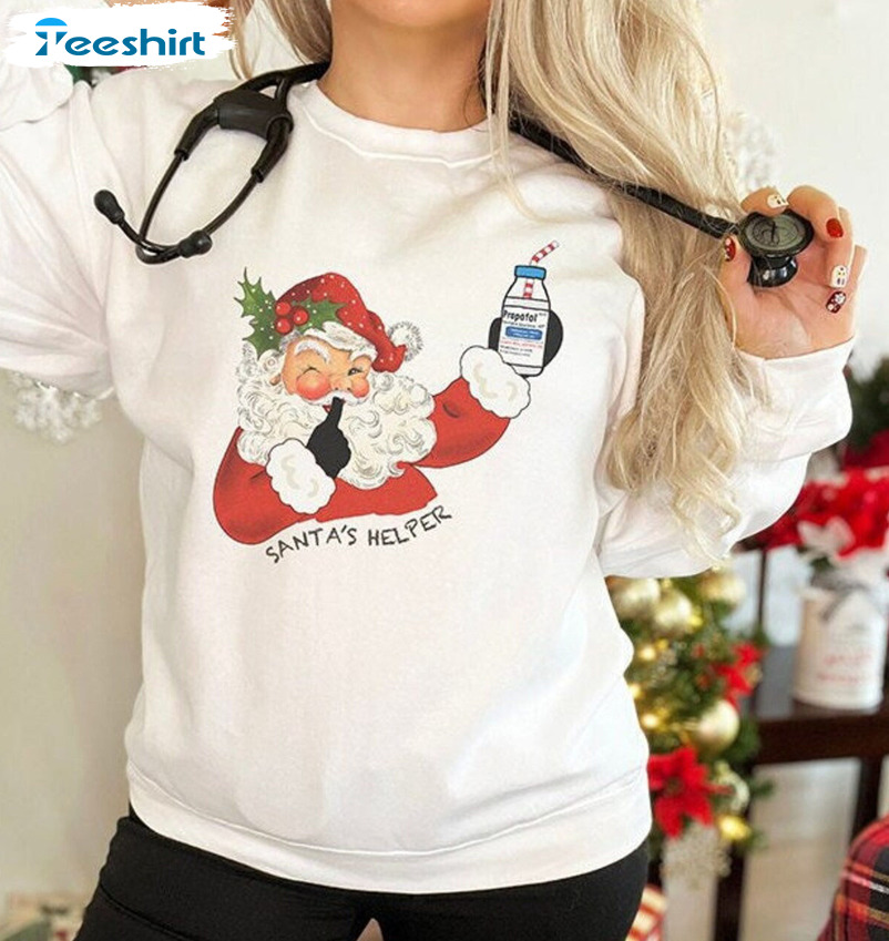 Santa's Little Helper Shirt, Funny Propofol Unisex Hoodie Short Sleeve