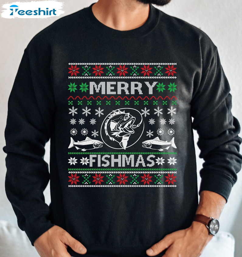 Merry Fishmas Sweater Ugly Christmas , Funny Fishmas Crewneck Sweatshirt, Hoodie, Long Sleeve