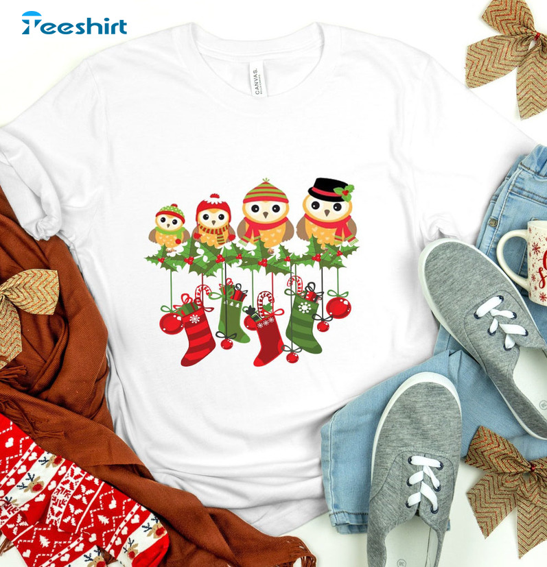 Christmas Owls Family Shirt, Family Matching Short Sleeve Crewneck