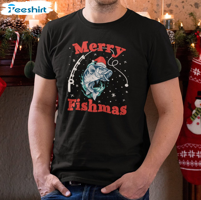 Merry Fishmas Shir, Bass Fish Fishing Xmas Christmas Crewneck Sweatshirt, Hoodie, Long Sleeve