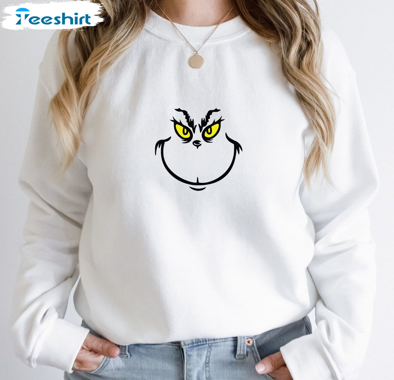 Grinch Face Sweatshirt, Funny Xmas Unisex Hoodie Tee Tops