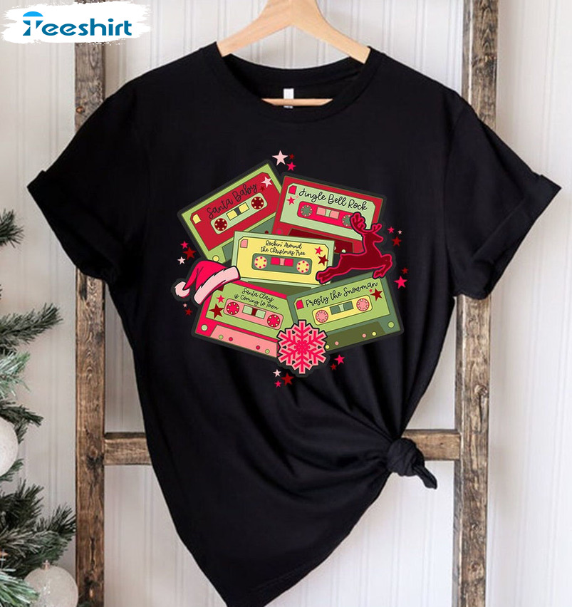 Christmas Cassette Tapes Shirt, Vintage Xmas Short Sleeve Unisex Hoodie