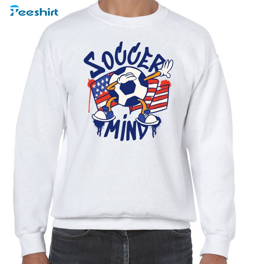 Soccer Mind Trendy Shirt, American Flag Soccer Short Sleeve Tee Tops