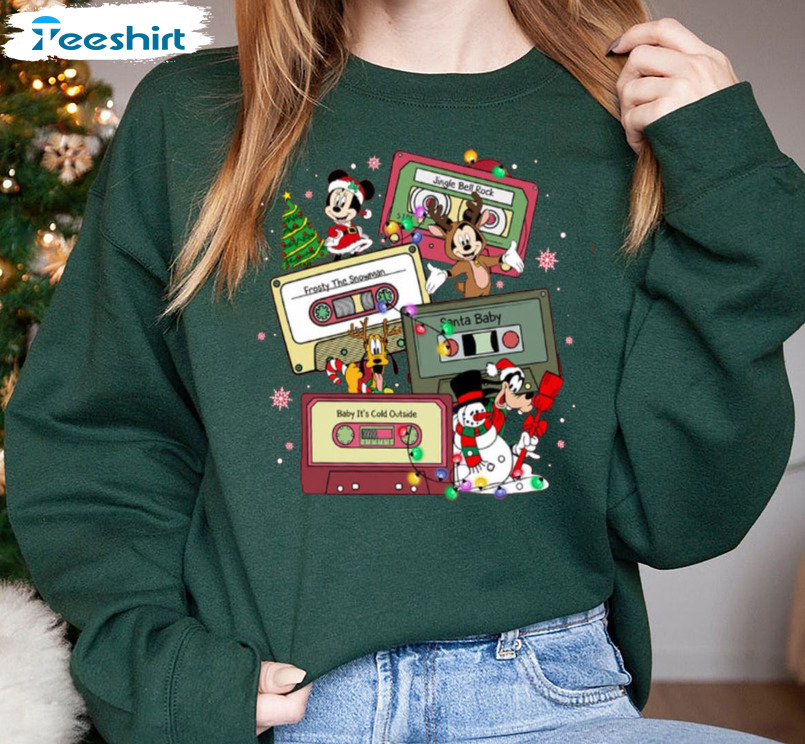 Disney Christmas Music Cassette Shirt, Christmas Movie Unisex Hoodie Short Sleeve