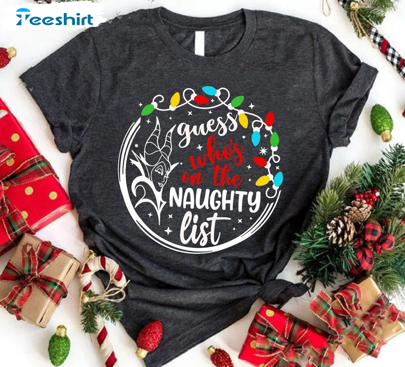 Guess Who's On The Naughty List Shirt, Christmas Lights Sweater Short Sleeve