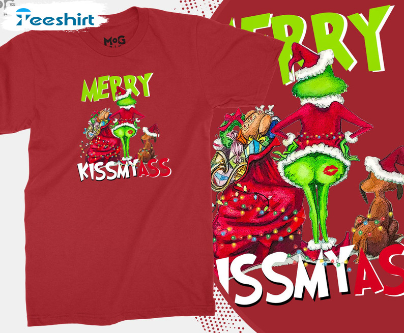 Merry Kissmas Sweatshirt, Funny Christmas Grinch Crewneck Unisex Hoodie