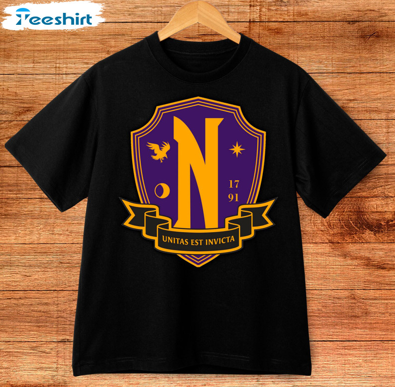 Nevermore Academy Shirt, Wednesday Addams Short Sleeve Crewneck