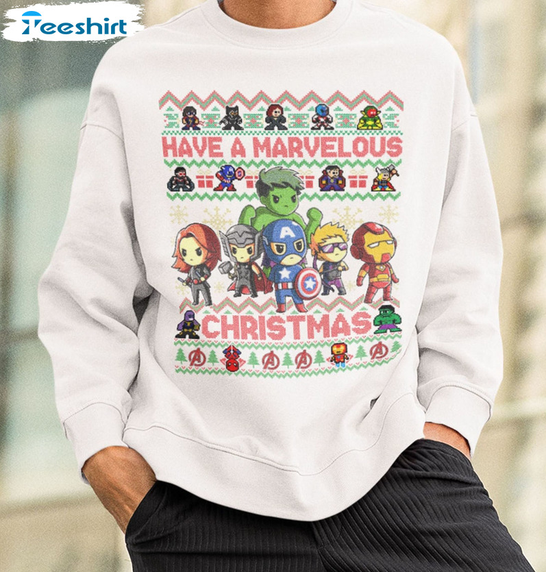 Have A Marvelous Christmas Sweatshirt, Avengers Superhero Unisex Hoodie Short Sleeve